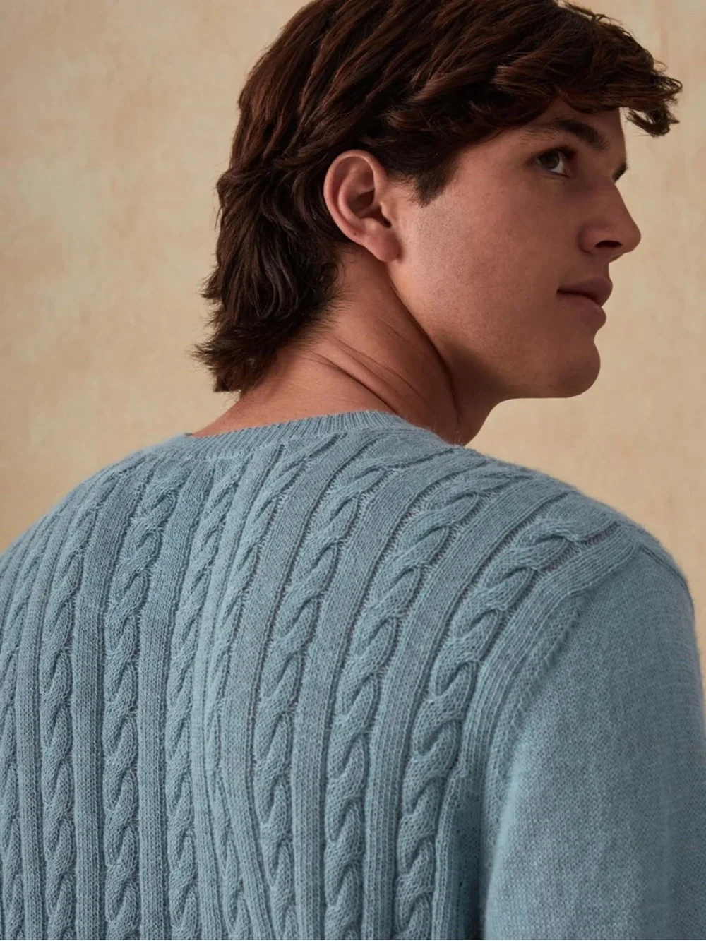 SOL Super Baby Alpaca Cable Knit Sweater Light Blue Made In Peru Mens Large